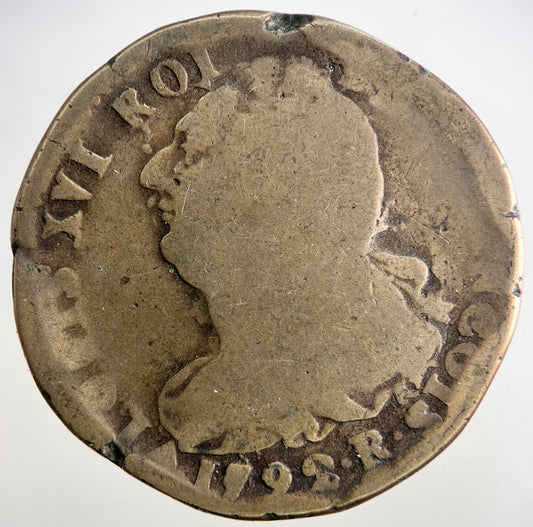 1792 Louis XVI France 2 Sol Coin | Collectable Grade | a9527