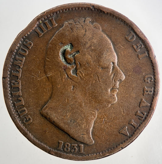 1831 Stamped William IV Half-Penny Coin | Fine Collectable Grade | a9623