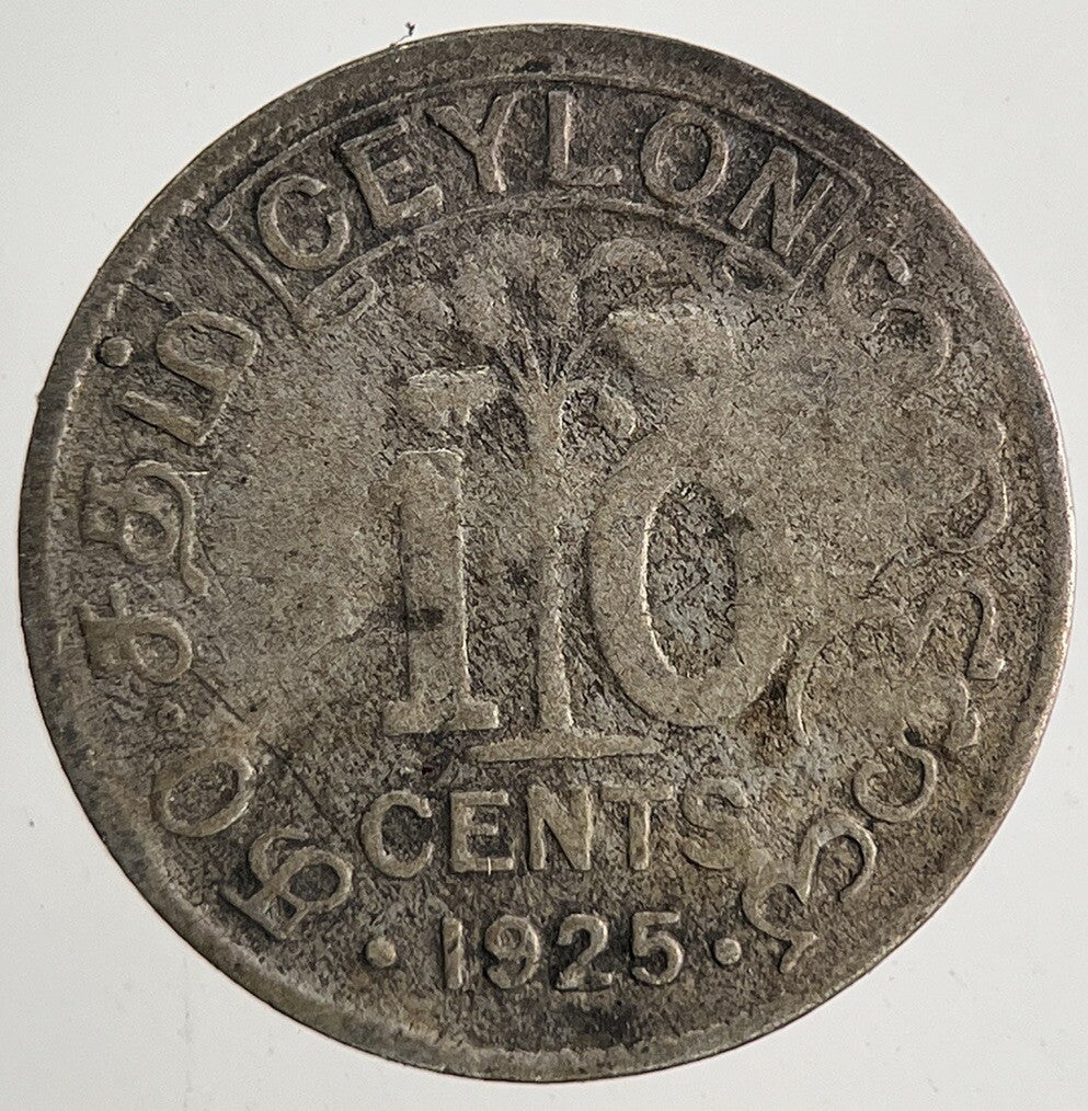 1925 Ceylon 10 Cents Sri Lanka Silver Coin | Collectable Grade | a9588