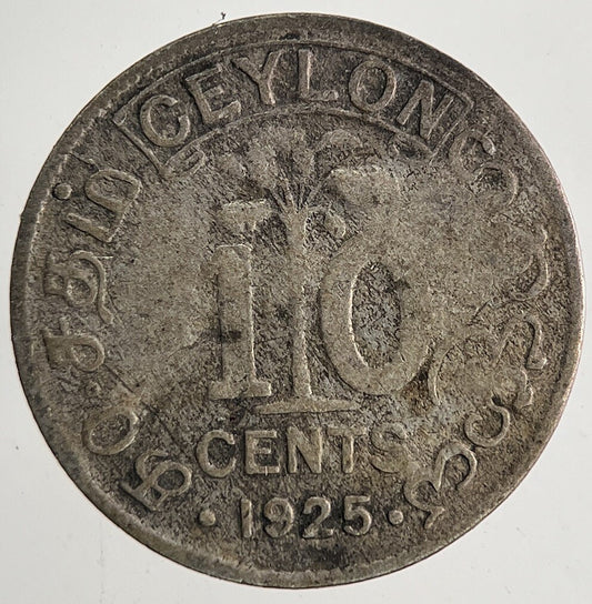 1925 Ceylon 10 Cents Sri Lanka Silver Coin | Collectable Grade | a9588