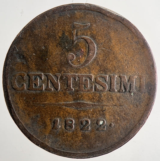 1822 Italy 5 Centesimi Coin | Fine Collectable Grade | a9698