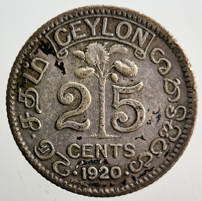 1920 Ceylon 25 Cents Silver Coin | Collectable Grade