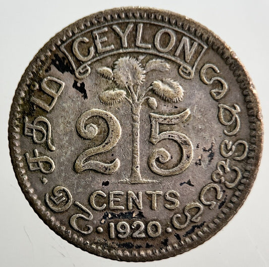 1920 Ceylon 25 Cents Silver Coin | Collectable Grade