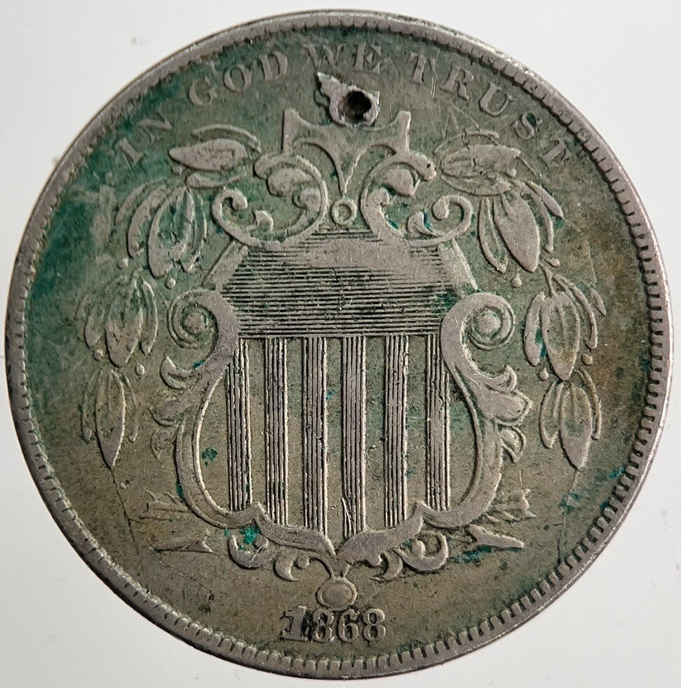 1868 US USA Shield Nickel 5 V Cent Coin | Fine Collectable Grade | a5710