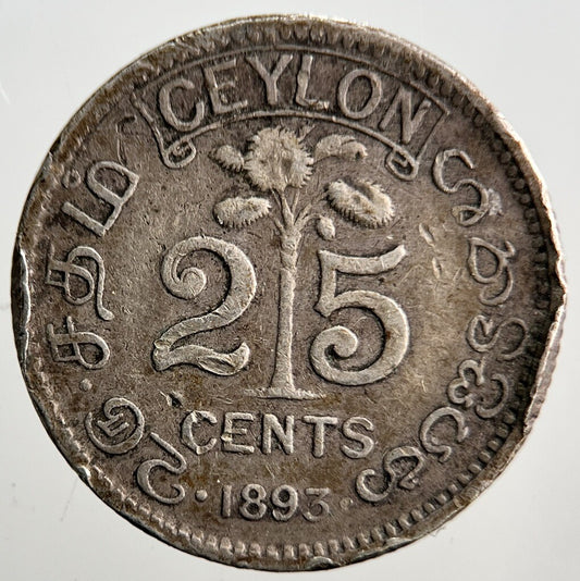 1893 Ceylon 25 Cents Silver Coin | Collectable Grade