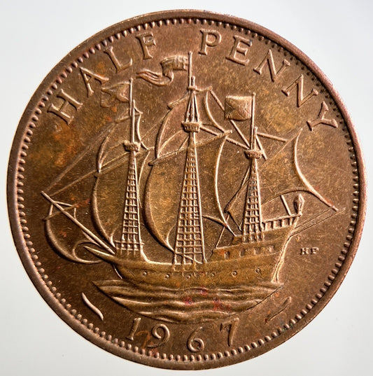 1967 Elizabeth II 2nd British Half-Penny Boat Rough Water Coin | UNC Grade