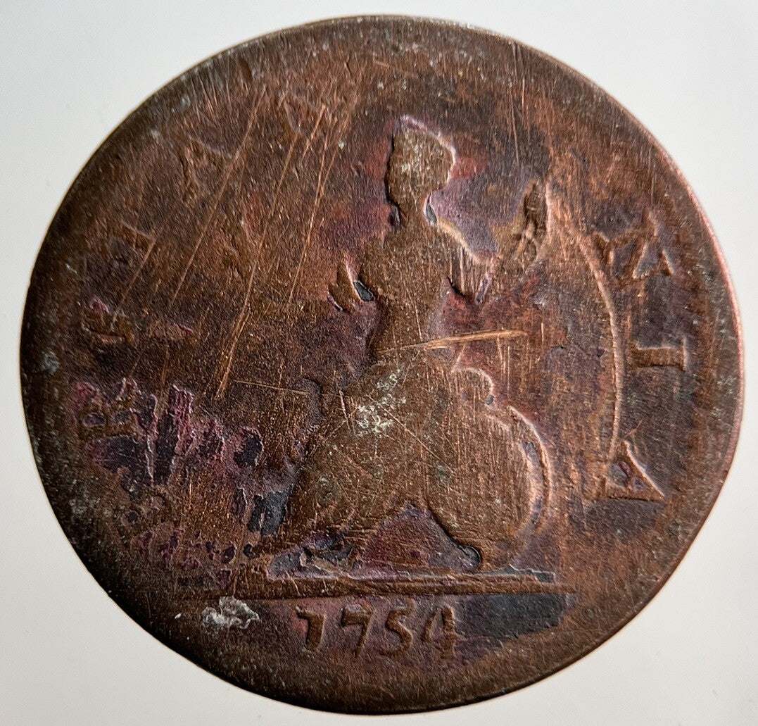 1754 George 2nd II Farthing Coin | Fair Grade