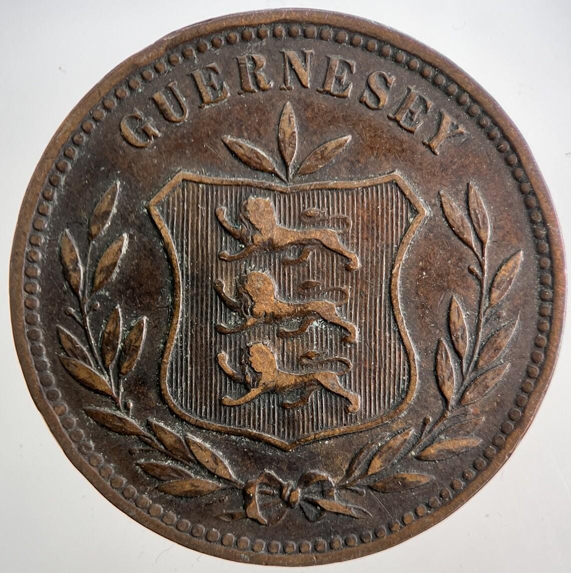 1910 Guernsey 8 Doubles Coin | Fine Collectable Grade | a5718