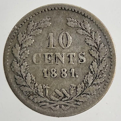 1881 Netherlands 10 Cents Silver Coin | Fine Collectable Grade | a9593