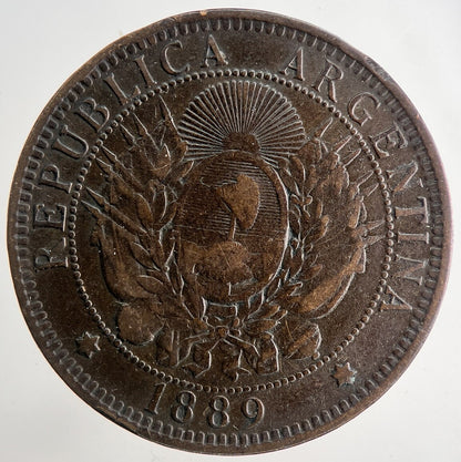 1889 Argentina Dos 2 Centavos Cents Coin | Fine Collectable Grade | a9671