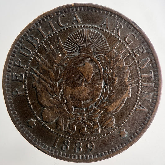 1889 Argentina Dos 2 Centavos Cents Coin | Fine Collectable Grade | a9671