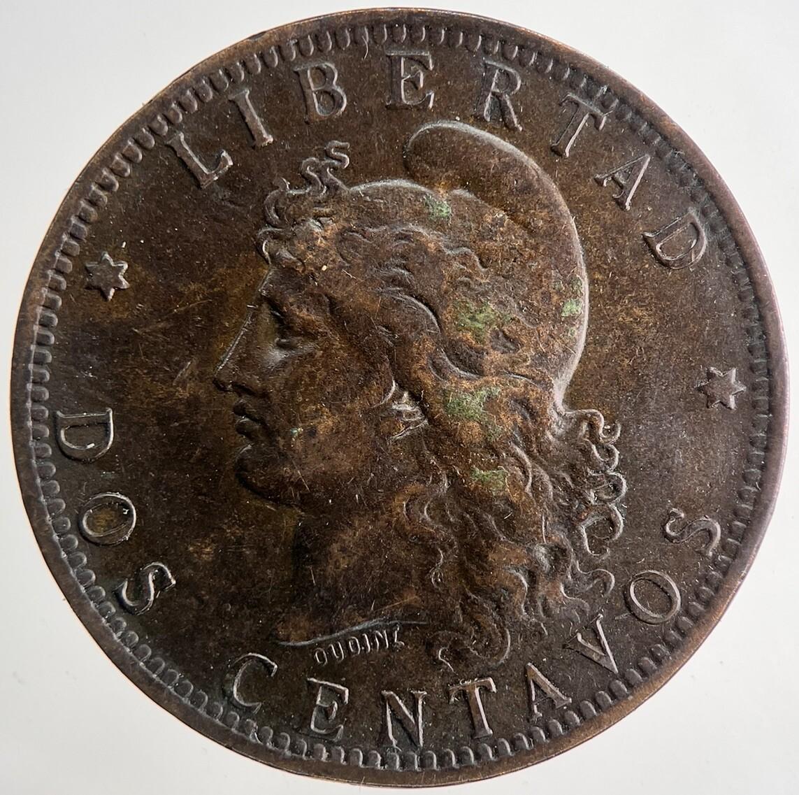 1889 Argentina Dos 2 Centavos Cents Coin | Fine Collectable Grade | a9671