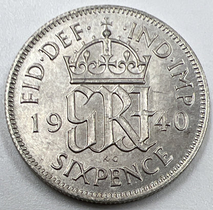 1940 George VI Sixpence | British Silver Coin | Very Fine Grade | a1066