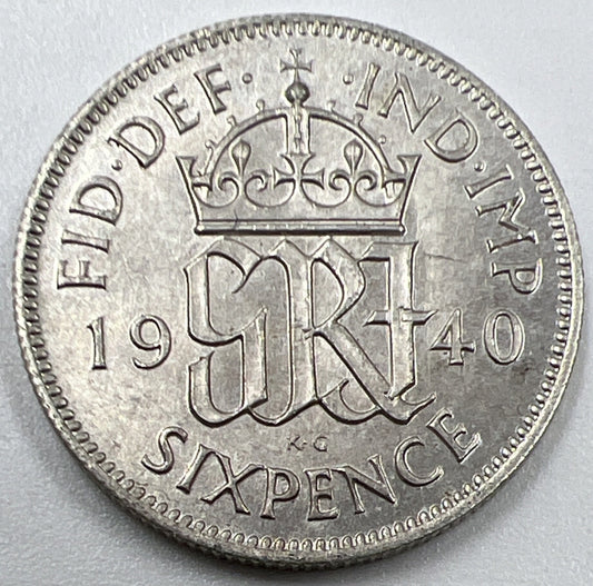 1940 George VI Sixpence | British Silver Coin | Very Fine Grade | a1066