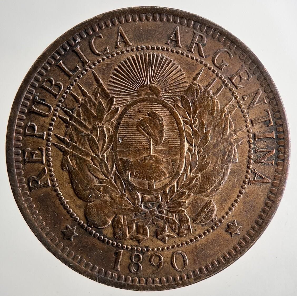 1890 Argentina Dos 2 Centavos Cents Coin | Fine Collectable Grade | a9666