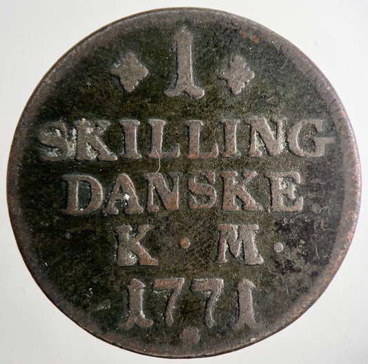 1771 Denmark 1 Skilling Danske Coin | Fine Collectable Grade | a9672