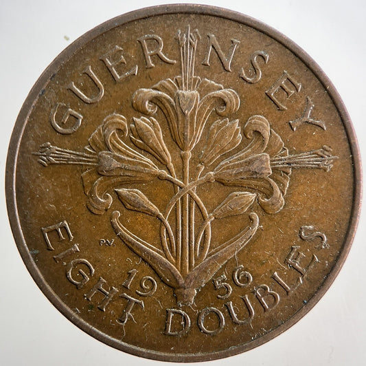 1956 Guernsey 8 Doubles Coin | Fine Collectable Grade | a5719