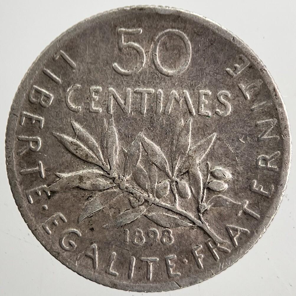 1898 France 50 Centimes Cents Silver Coin | Fine Collectable Grade | a5713