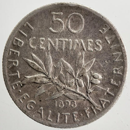 1898 France 50 Centimes Cents Silver Coin | Fine Collectable Grade | a5713