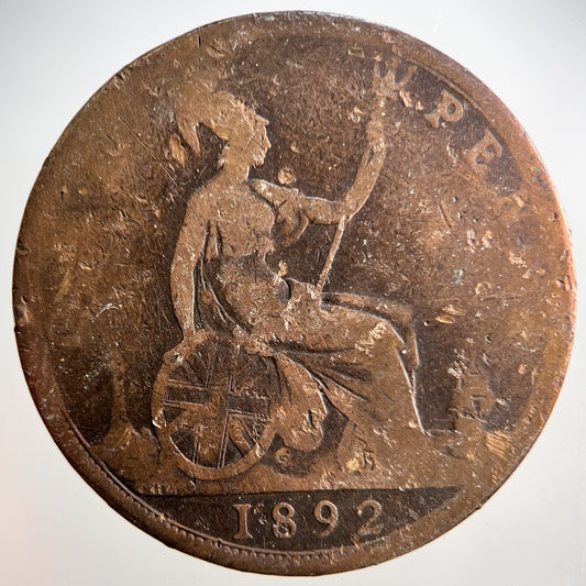 1892 Victoria One Penny Coin | Fair Grade