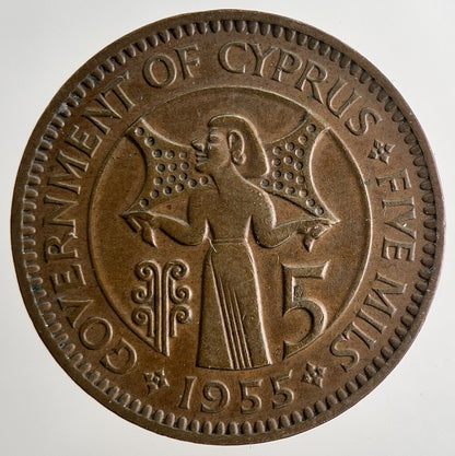 1955 Cyprus 5 Mils Coin | Fine Collectable Grade | a9673