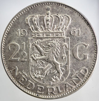 1961 Netherlands 2 1/2 Two Half Gulden Silver Coin | Very High Grade | a5730