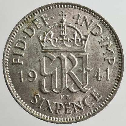 1941 George VI British Sixpence Silver Coin | Very Fine Grade
