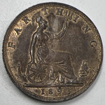 1893 Victoria Farthing | British Copper Coin | Fine Collectable Grade | a1031