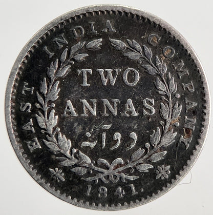 1841 India 2 Annas Silver Coin | Fine Collectable Grade | a9805
