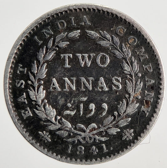 1841 India 2 Annas Silver Coin | Fine Collectable Grade | a9805