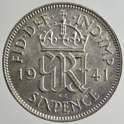 1941 George VI British Sixpence Silver Coin | Very Fine Grade