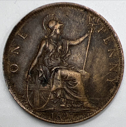 1897 Victoria Penny Coin | British Coin | Fine Collectable Grade | a1075