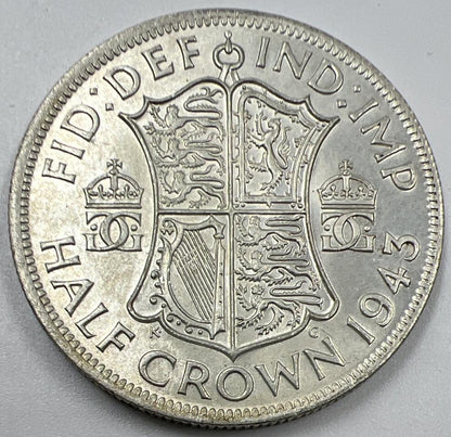 1943 George VI Half-Crown | British Silver Coin | Very Fine Grade | a1061