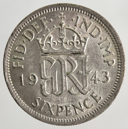 1943 George VI British Sixpence Silver Coin | Very High Grade | a9767