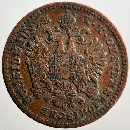 1858-A Austria 1 One Kreuzer Coin | Fine Collectable Grade