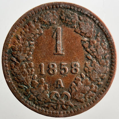 1858-A Austria 1 One Kreuzer Coin | Fine Collectable Grade
