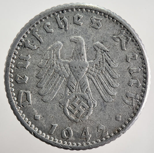 1942-A Germany Nazi 50 Pfennig Coin | Fine Collectable Grade | a1376