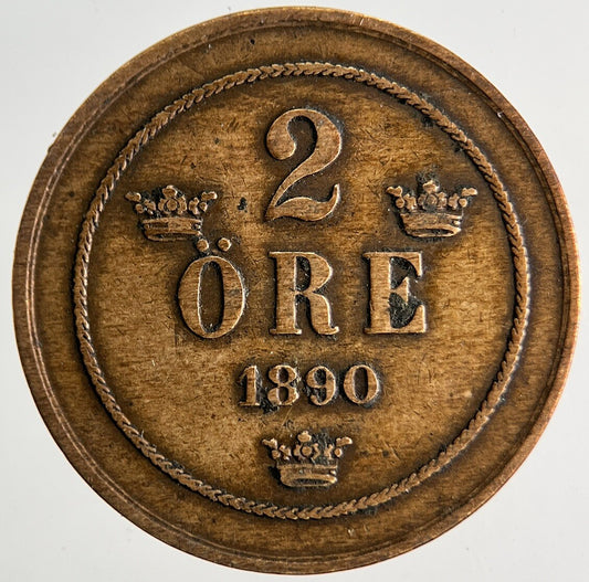 1890 Sweden 2 Ore Coin | Fine Collectable Grade | a9755