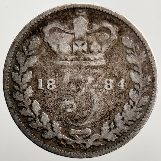 1884 Young Head Victoria Threepence Silver Coin | Fair Grade | a2732