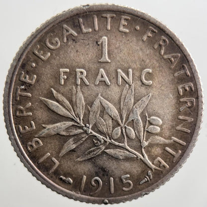 1915 France 1 One Franc Silver Coin | Fine Collectable Grade