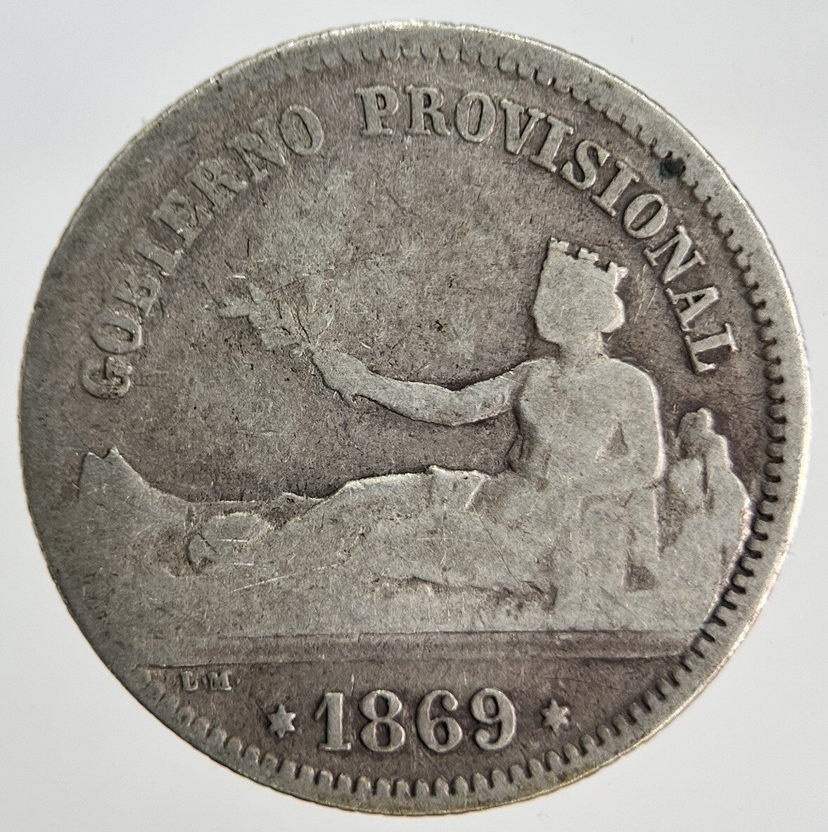 1869 Spain 1 Una Pesetas Silver Coin | Collectable Grade | a1884