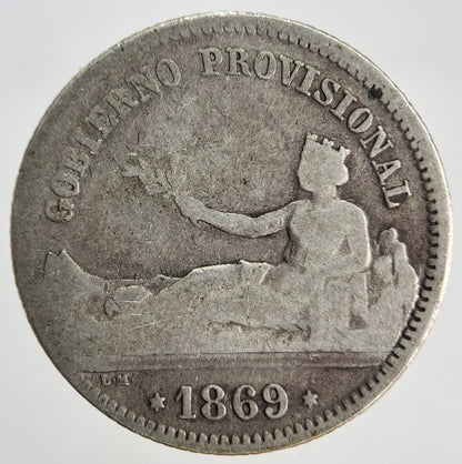 1869 Spain 1 Una Pesetas Silver Coin | Collectable Grade | a1884