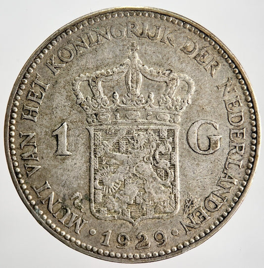 1929 Netherlands 1 One Gulden Silver Coin | Fine Collectable Grade | a2092