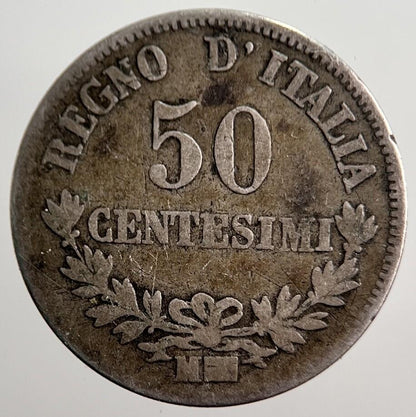 1863 Italy 50 Centesimi Silver Coin | Collectable Grade | a2822