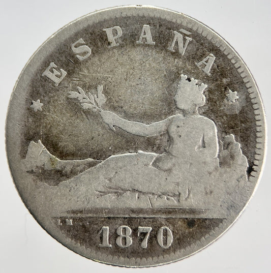 1870 Spain 2 Dos Pesetas Silver Coin | Collectable Grade | a1876