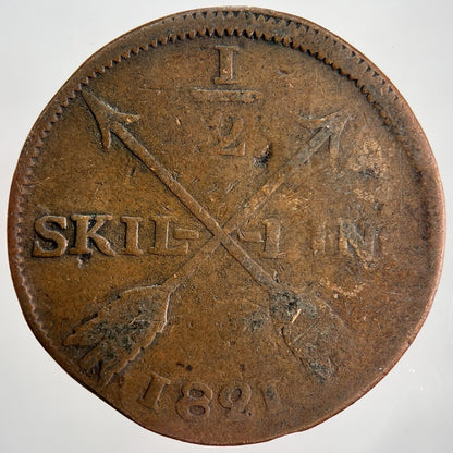 1821 Sweden 1/2 Half Skilling Coin | Fair Grade | a2211