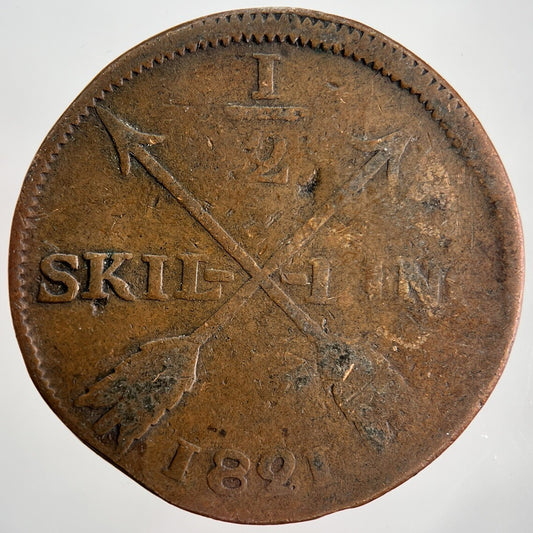 1821 Sweden 1/2 Half Skilling Coin | Fair Grade | a2211