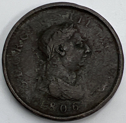 1806 George III 3rd Penny | British Copper Coin | Fair Grade | a1131