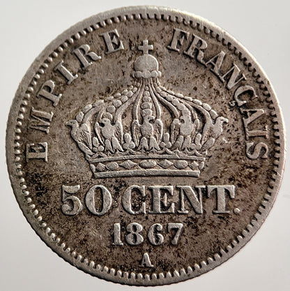 1867 France 50 Cent Silver Coin | Fine Collectable Grade