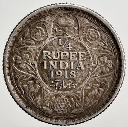 1918 India 1/4 Quarter Rupee Silver Coin | Fine Collectable Grade a5425